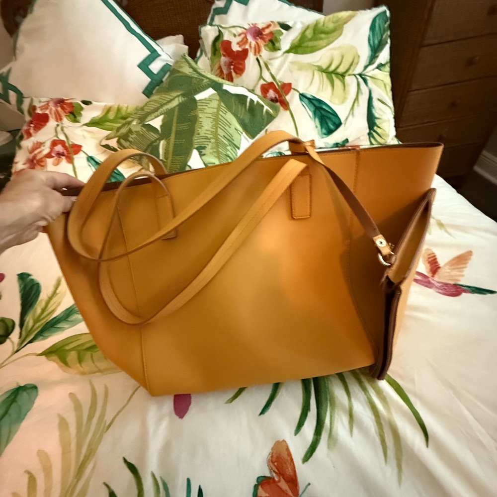 Yellow Tote Bag Structured Minimalist Design with small pouche